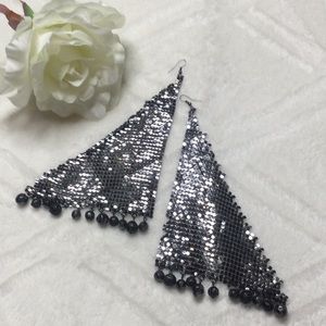 EUC Black Sequin & Bead Statement Chandelier Earrings